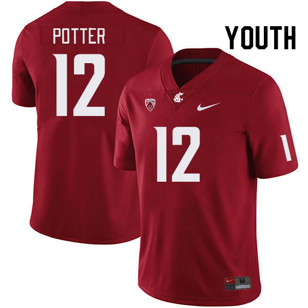 Youth #12 Jaxon Potter Washington State Cougars College Football Jerseys Stitched Sale-Crimson - Click Image to Close